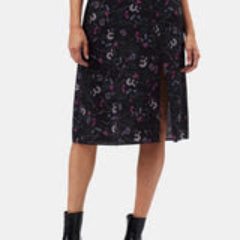 Amour Vert Black and Pink Floral Midi Skirt